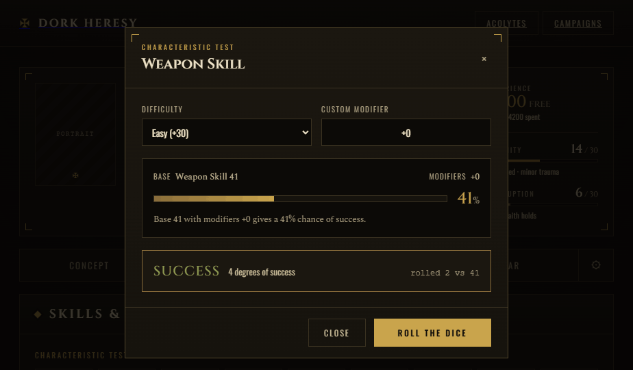 The attack dice roller